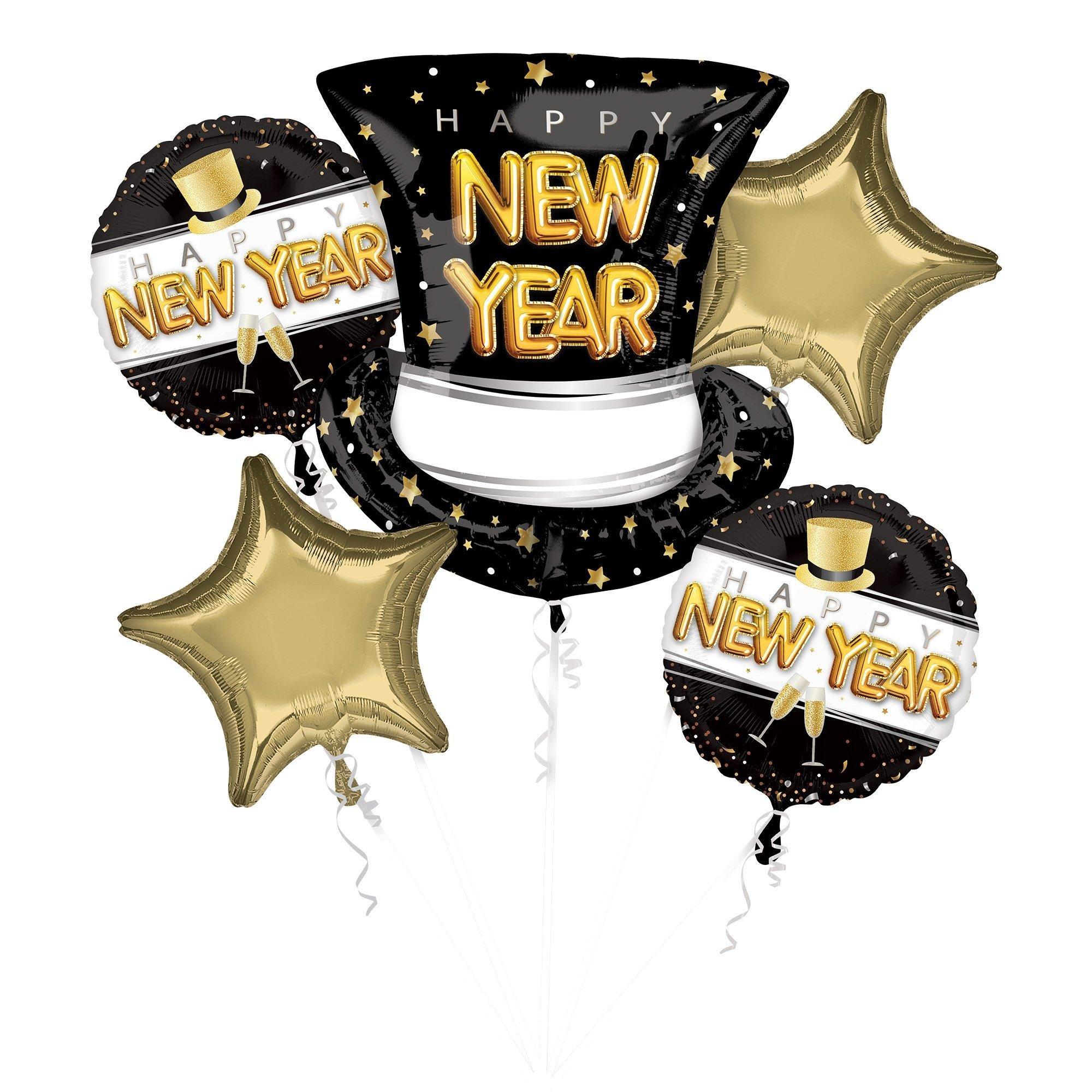 Premium Pop, Clink, Cheers Happy New Year Foil Balloon Bouquet with Balloon Weight, 13pc